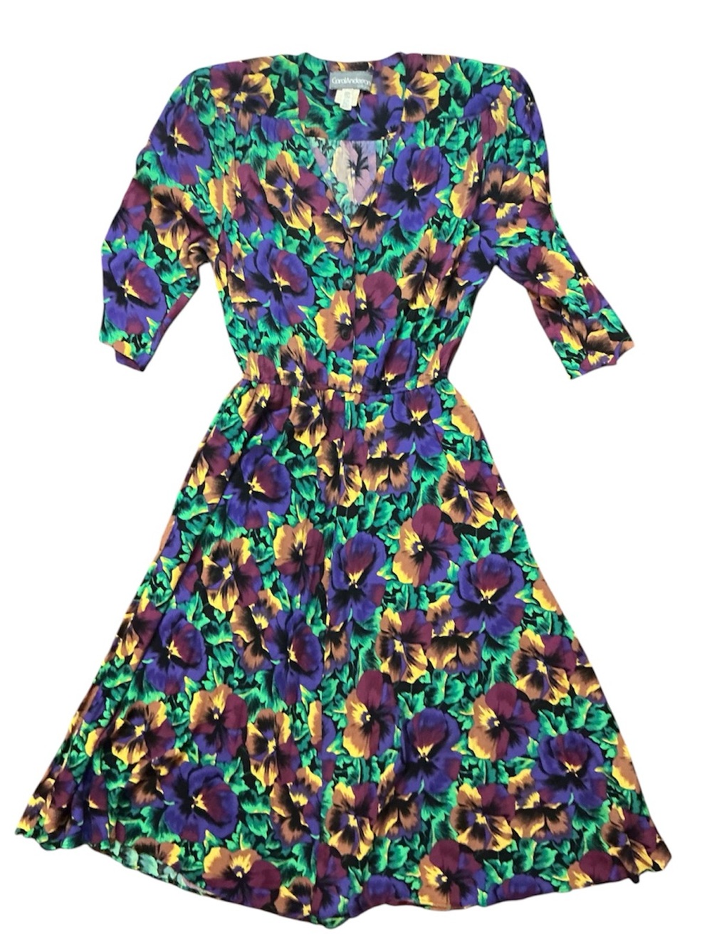 VINTAGE Carol Anderson Calif Floral fit and flare V‑Neck Midi Dress Sz 13/14